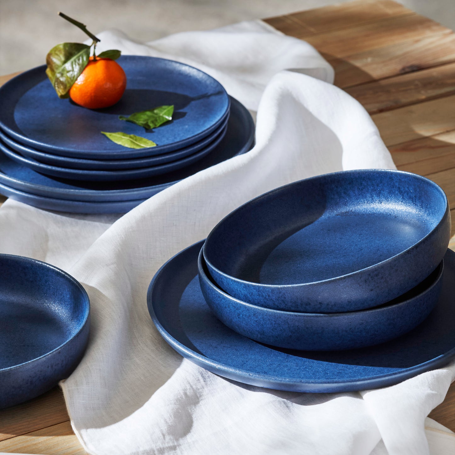 Macchio Stoneware Dinnerware Set - Blue Matte - Crafted in Portugal - Scratch-Resistant