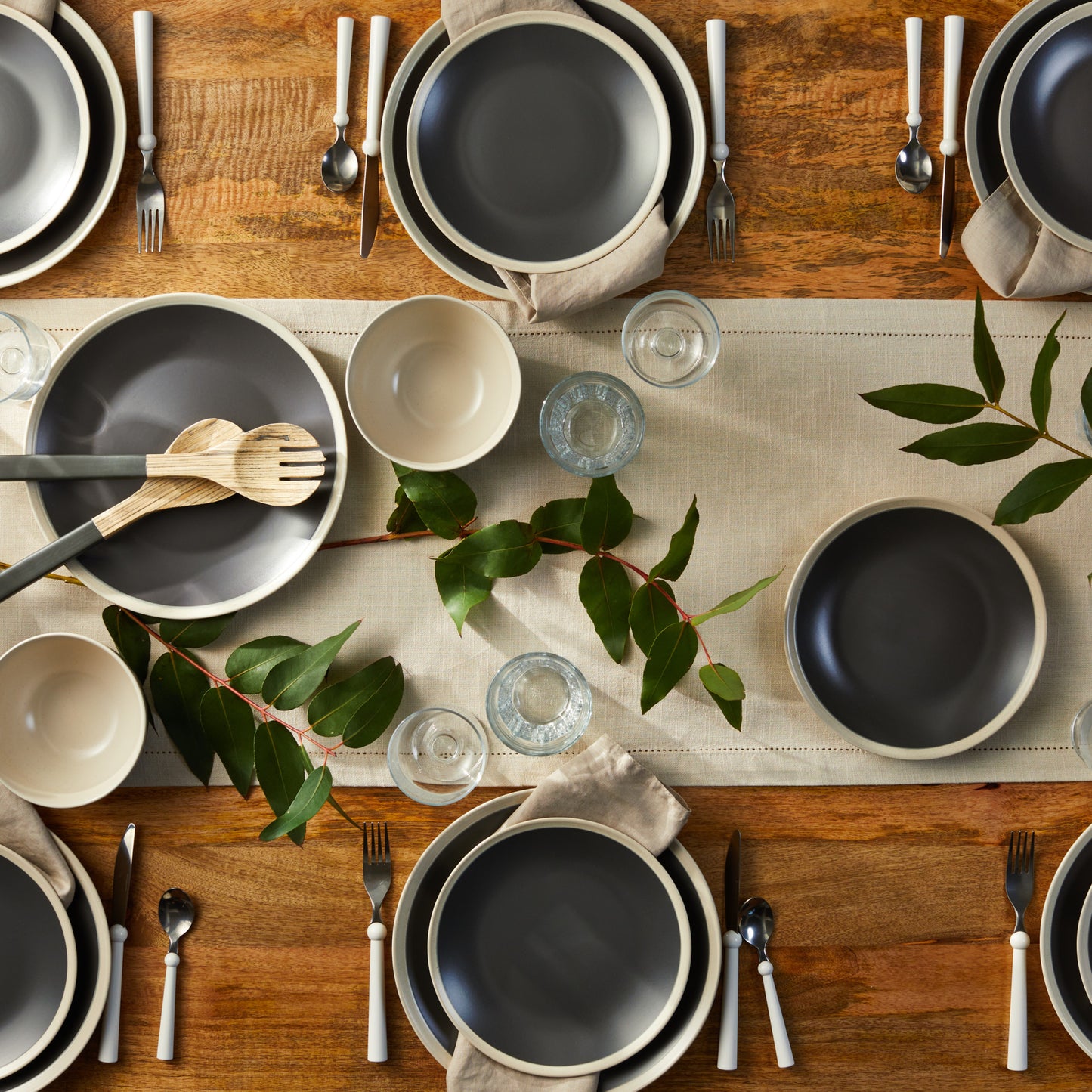 Serenity Stoneware Dinnerware Set - Dark Gray And Cream