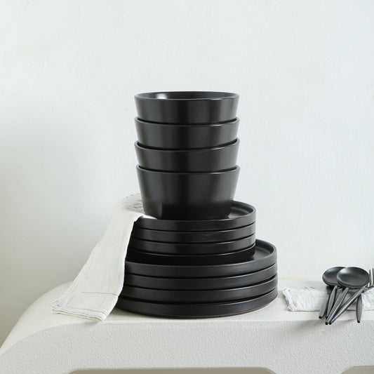 Celina Stoneware Dinnerware Set - Black Matte