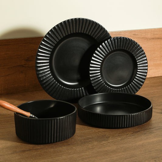 Lusso Stoneware Dinnerware Set - Black