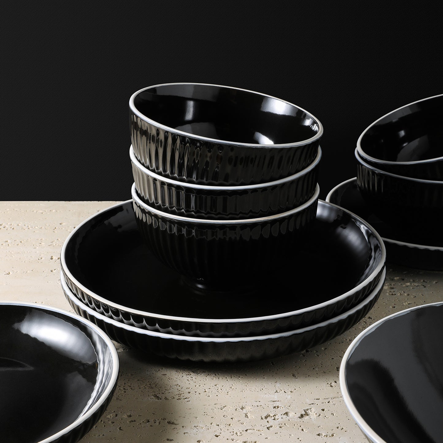 Lustra Stoneware Dinnerware Set - Black
