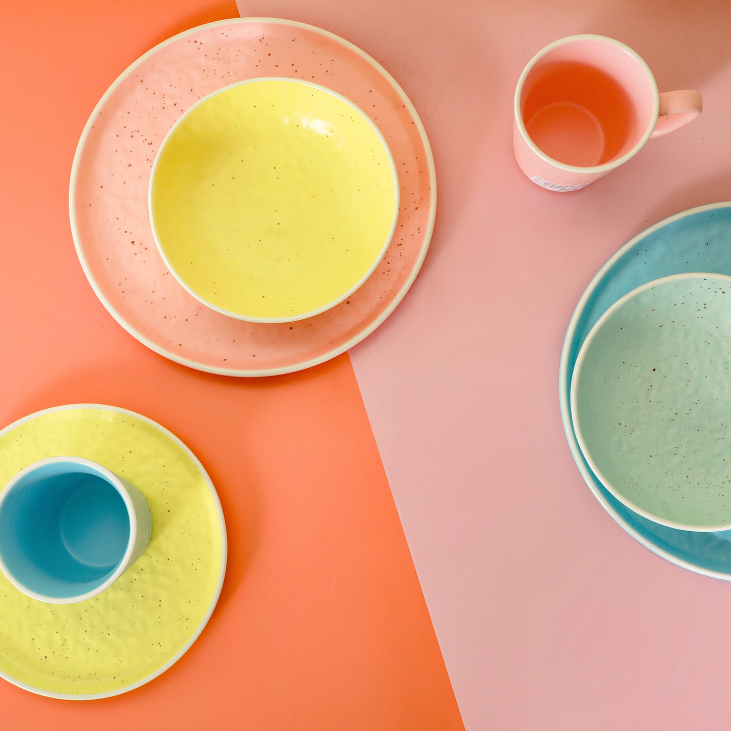 Elena Stoneware Dinnerware Set - Yellow, Blue, Pink, Mint