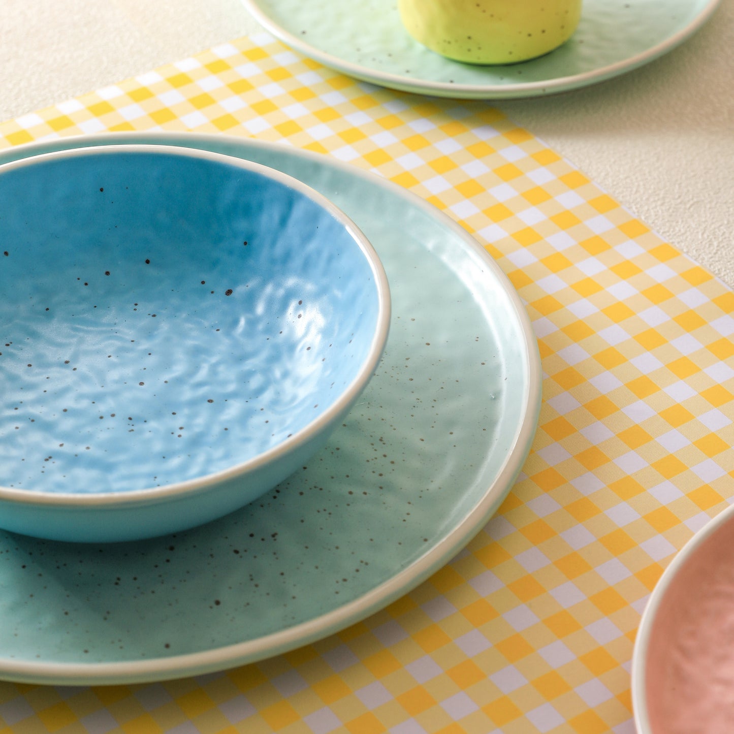 Elena Stoneware Dinnerware Set - Yellow, Blue, Pink, Mint