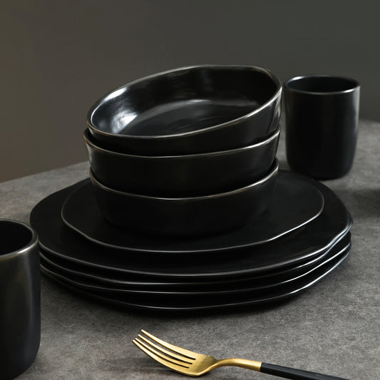 Atik Stoneware Dinnerware Set - Black