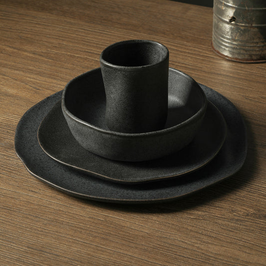 Atik Stoneware Dinnerware Set - Charcoal Black Speckled