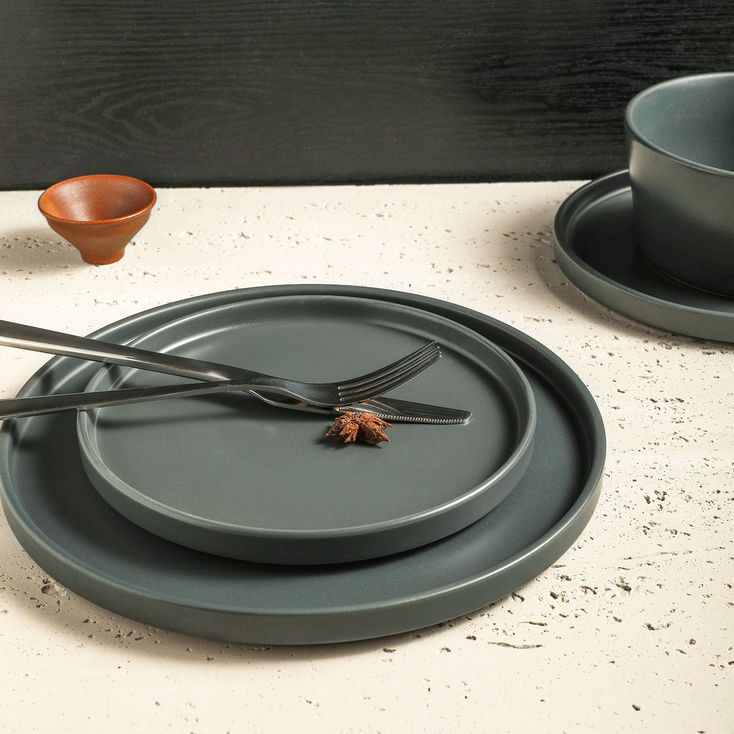Celina Stoneware Dinnerware Set - 24-Piece - Gray Matte