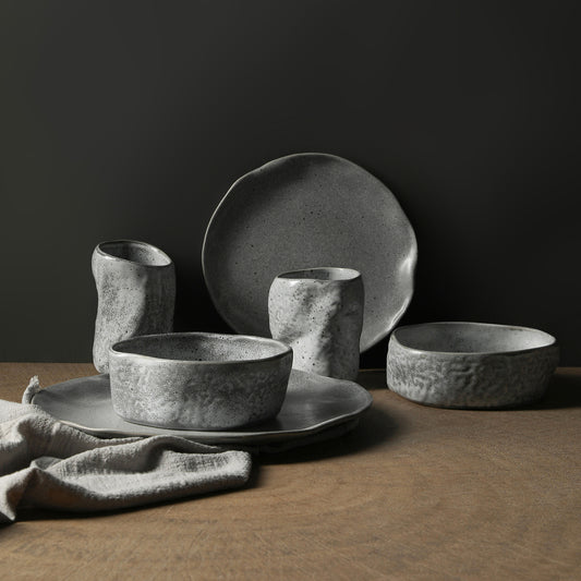 Atik Stoneware Dinnerware Set - Grey Speckled