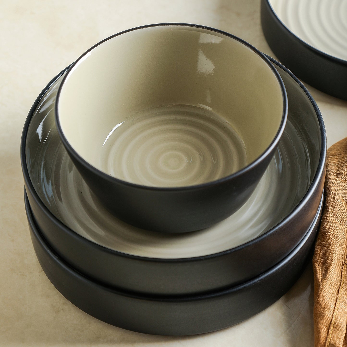 Elica Stoneware Dinnerware Set - Beige And Black