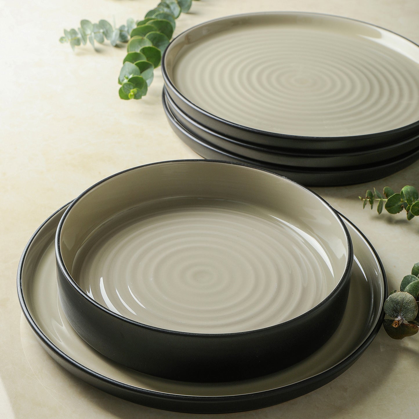 Elica Stoneware Dinnerware Set - Beige And Black