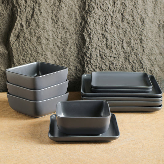 Amy Porcelain Dinnerware Set - Gray