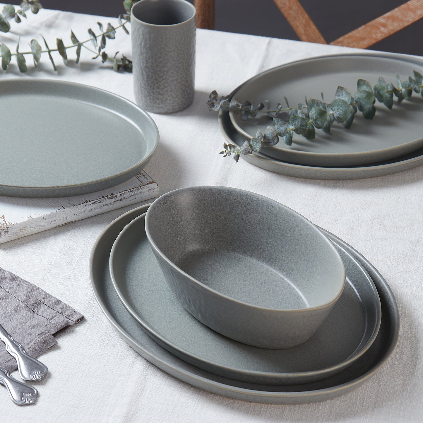 Katachi Stoneware Dinnerware Set - Grey