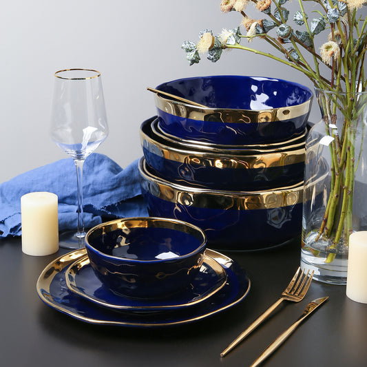 Florian Porcelain Dinnerware Set - Navy Blue