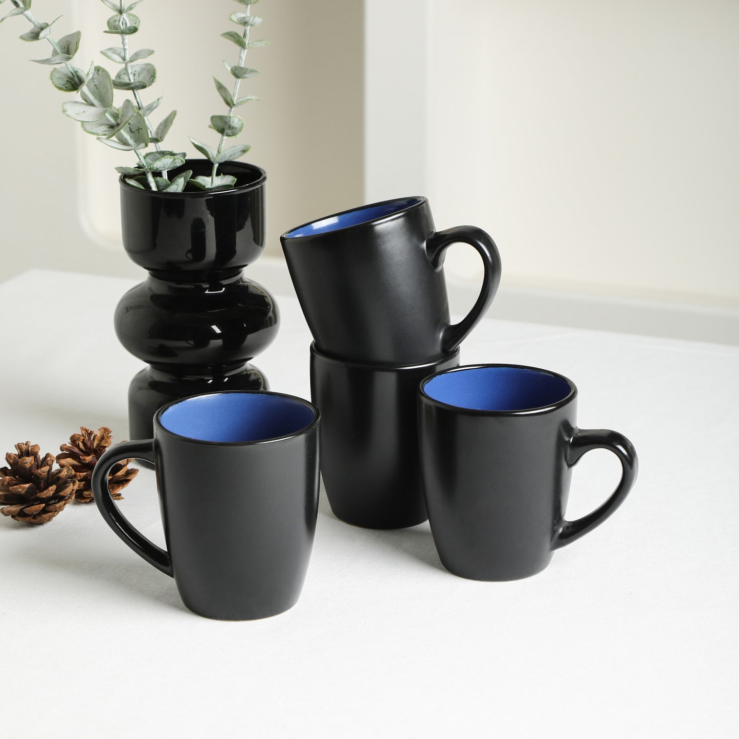 Albie Stoneware Dinnerware Set with Pasta Bowls - Blue And Black