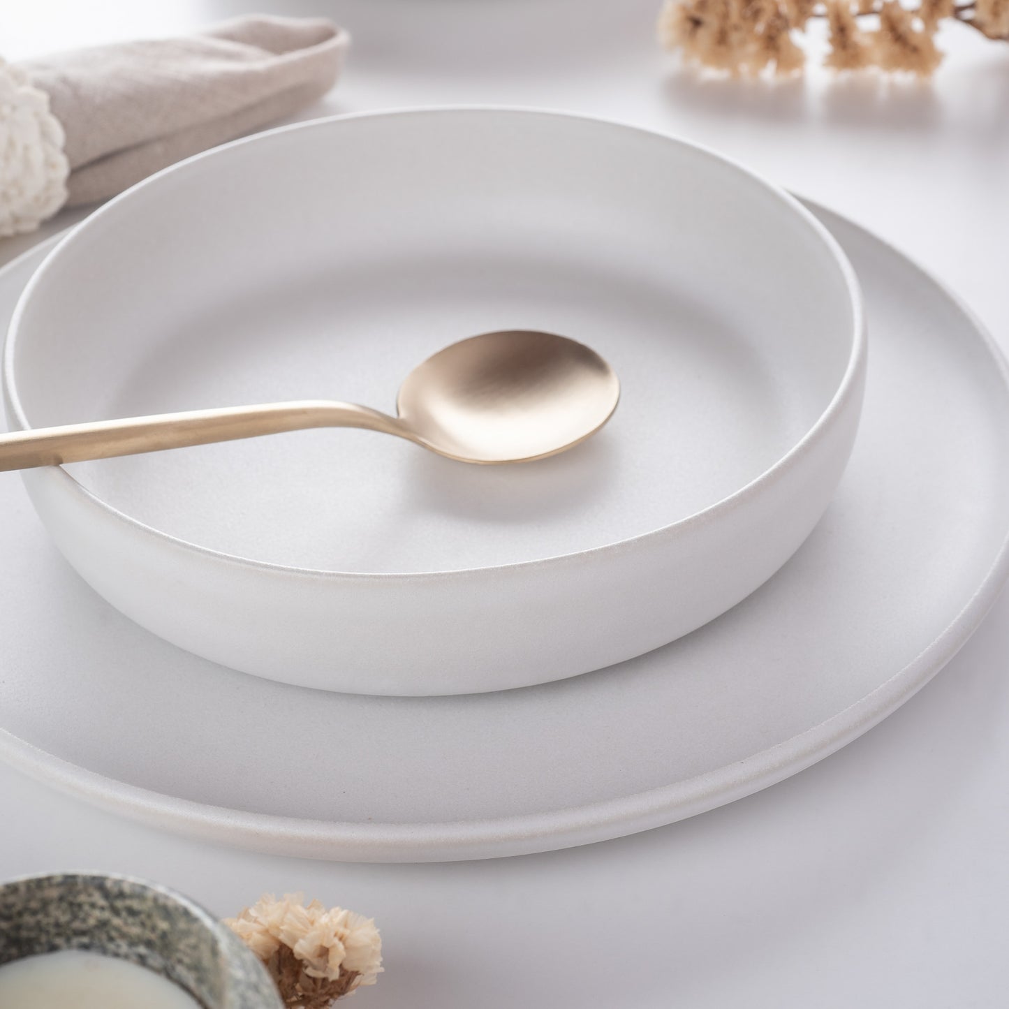 Macchio Stoneware Dinnerware Set - White Matte - Crafted in Portugal - Scratch-Resistant