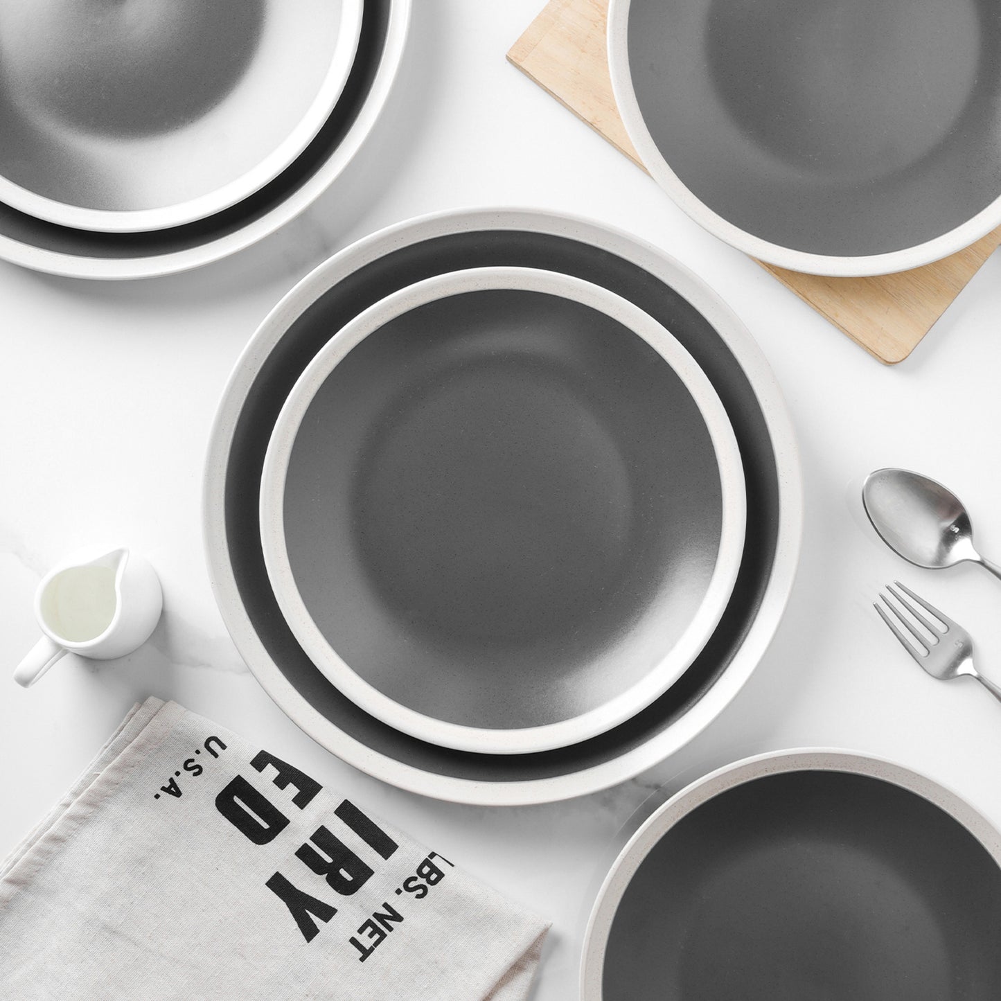 Serenity Stoneware Dinner Plate - Dark Gray And Cream