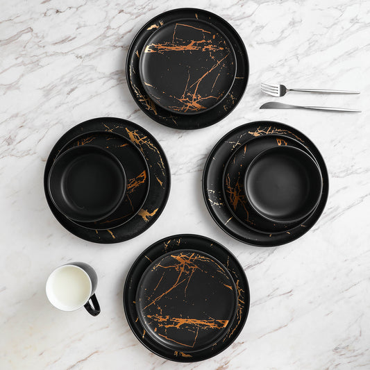 Zora Porcelain Dinnerware Set - Black