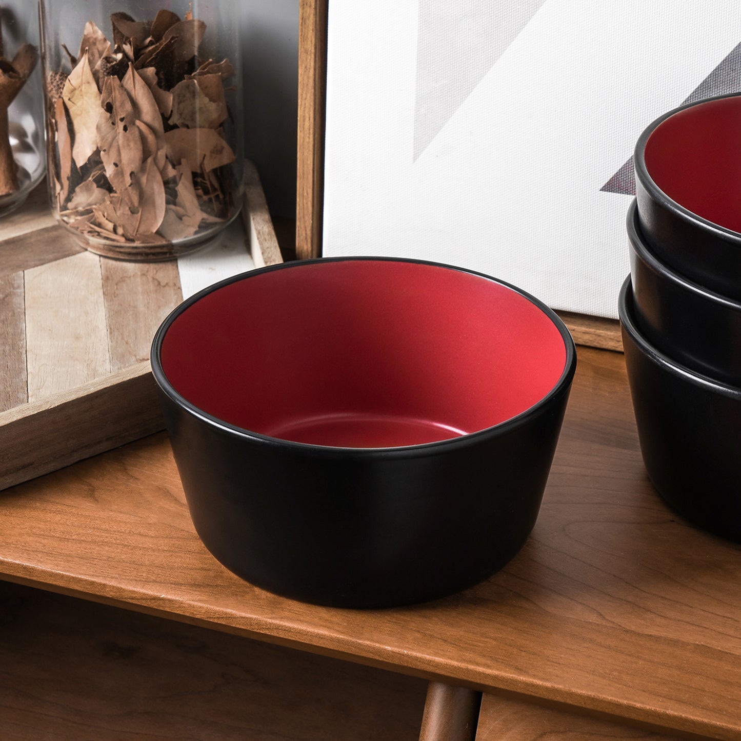 Albie Stoneware Bowl - Red And Black