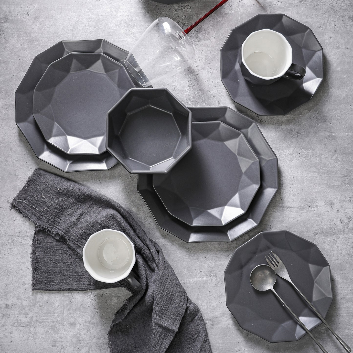 Jamie Porcelain Dinnerware Set - Grey