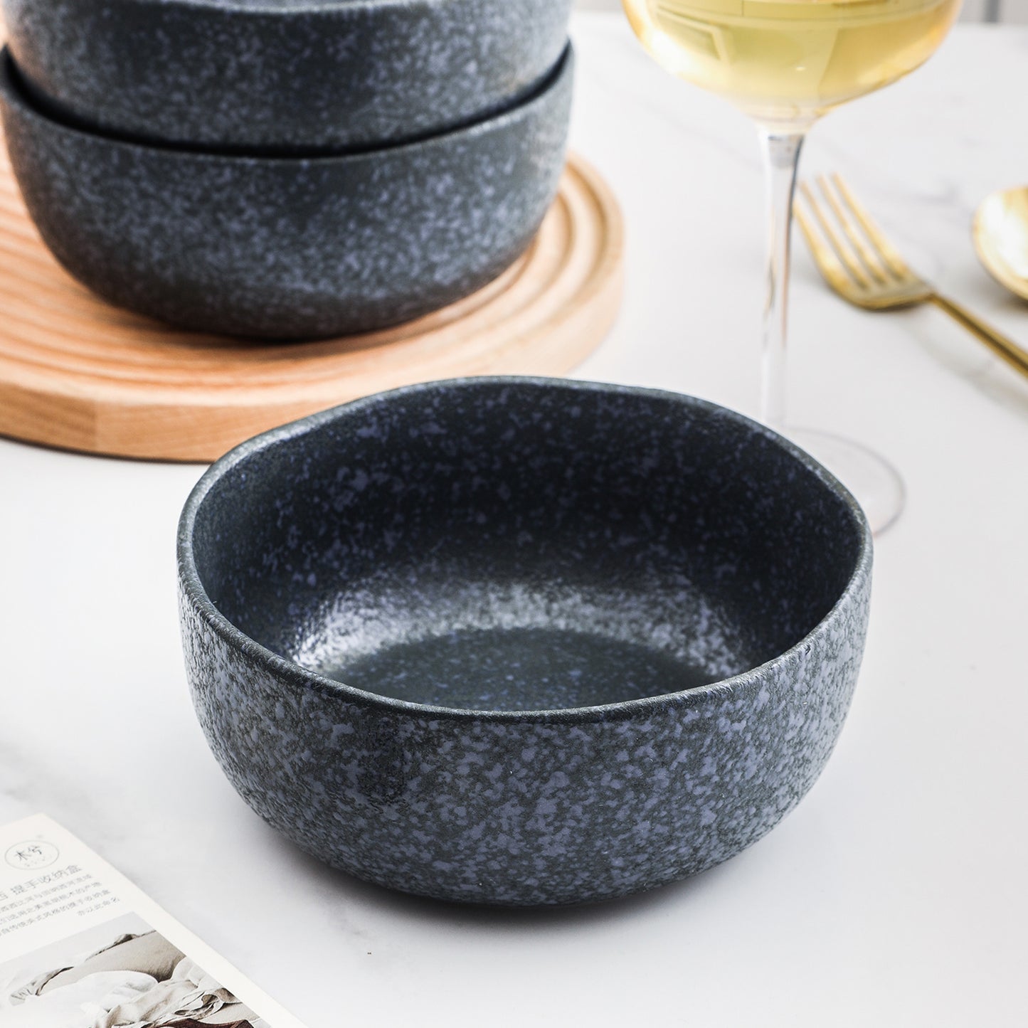 Tom Stoneware Bowl - Gray And Blue Reflection